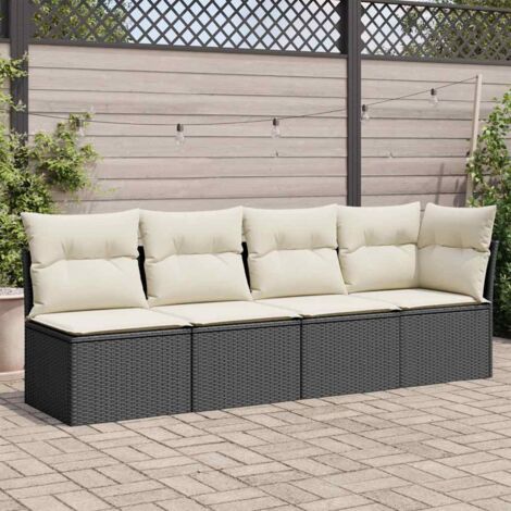 vidaXL Divano da Giardino con Cuscini a 4 Posti Nero in Polyrattan