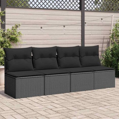 vidaXL Divano da giardino con cuscini 4 posti nero in polyrattan