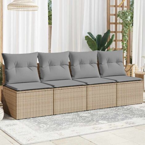 vidaXL Divano da Giardino con Cuscini a 4 Posti Beige in Polyrattan