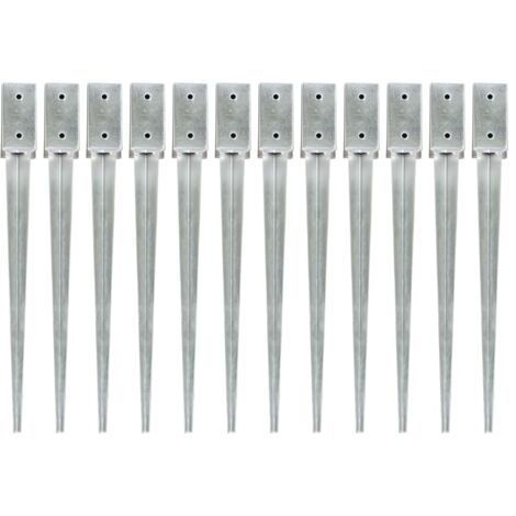 vidaXL Picchetti di Terra 12 pz Argento 7x7x75 cm Acciaio Galvanizzato