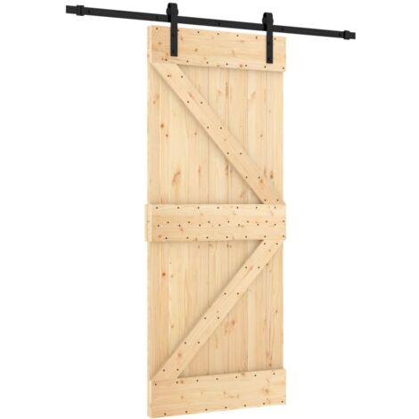 Porta Scorrevole con Set Hardware 85x210 cm Legno Massello Pino