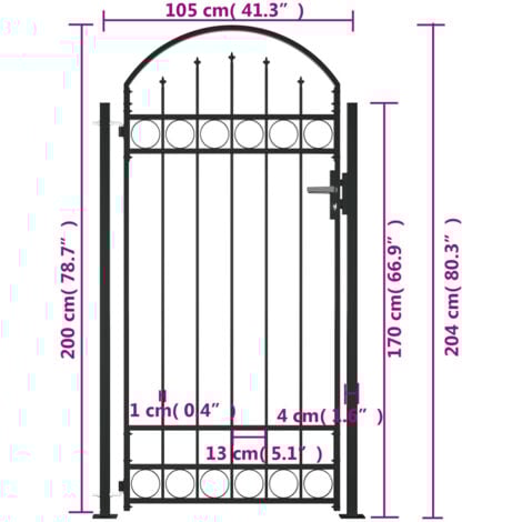 Cancello Pedonale VidaXL In Acciaio Verniciato - Recinzione 306x200 Cm Con Serratura