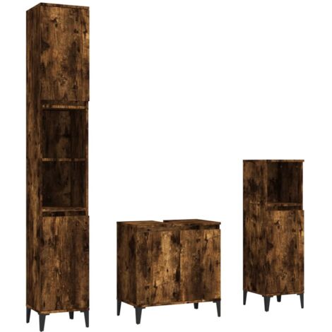 vidaXL Set Mobili da Bagno 3 pz Rovere Fumo in Legno Multistrato