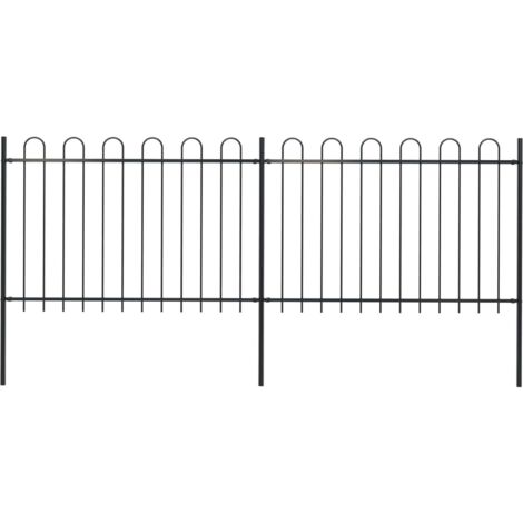 vidaXL Recinzione da Giardino con Parte Superiore ad Anello in Acciaio 359x120 cm Nera