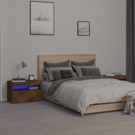 vidaXL Comodini 2 pz con Luci LED Rovere Fumo 60x35x40 cm