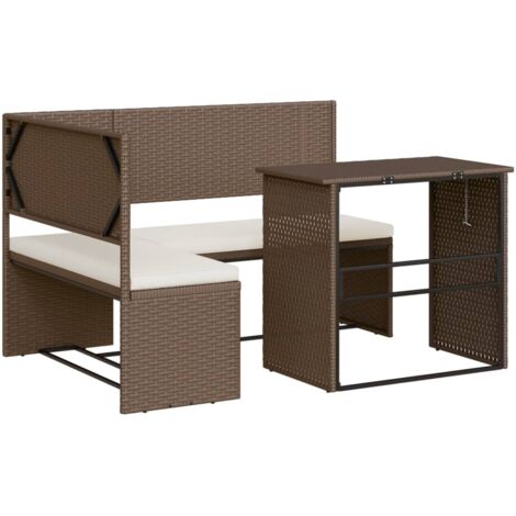 vidaXL Divano da Giardino con Tavolo e Cuscini a L Marrone Polyrattan