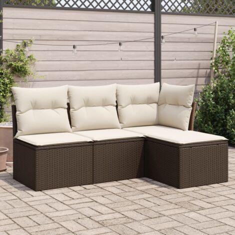 vidaXL Set Divano da Giardino 4 pz con Cuscini Marrone in Polyrattan (1/3)