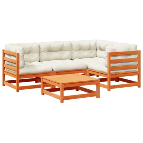 vidaXL Set Divani Giardino 5pz con Cuscini Marrone Cera Massello (1/5)