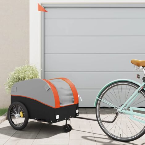 vidaXL Rimorchio da Bici Nero e Arancione 45 kg in Ferro