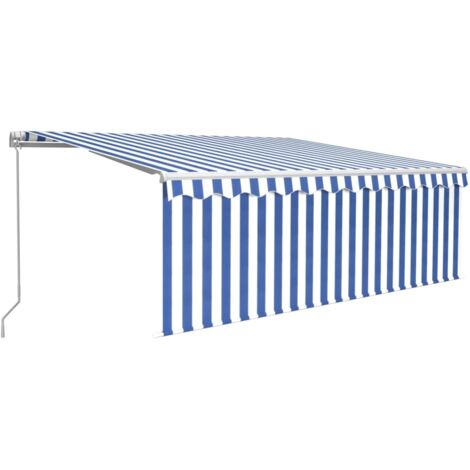 vidaXL Tenda Sole Retrattile Manuale con Parasole 4x3m Blu e Bianco