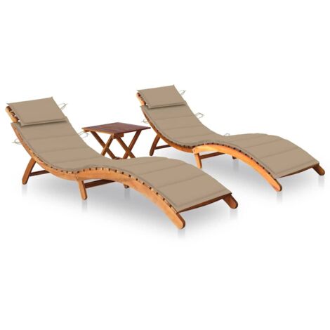 Lettini Prendisole 2 pz con Tavolo e Cuscini in Legno d'Acacia vidaXL