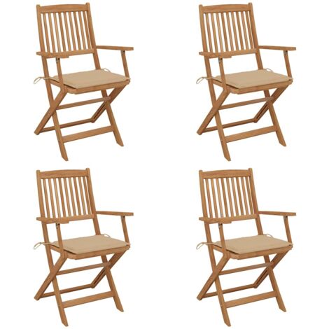 vidaXL Sedie da Giardino Pieghevoli 4 pz con Cuscini Massello