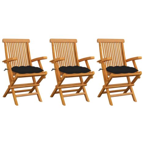 vidaXL Sedie da Giardino con Cuscini Neri 3 pz Legno Massello di Teak (1/5)
