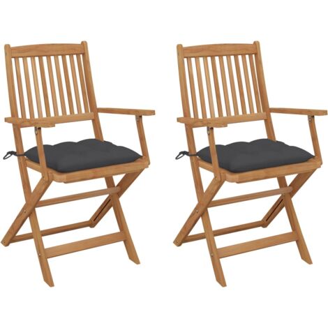 vidaXL Sedie da Giardino Pieghevoli 2 pz con Cuscini Massello Acacia