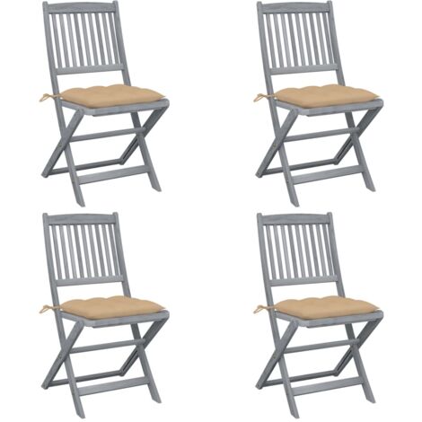 Sedie da Giardino Pieghevoli 4pz con Cuscini in Massello Acacia vidaXL