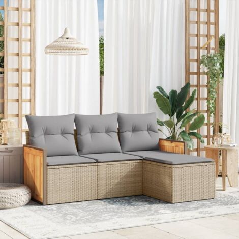 vidaXL Set Divano da Giardino 4 pz con Cuscini Beige in Polyrattan (1/5)