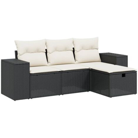 vidaXL Set Divani da Giardino 4 pz con Cuscini Nero in Polyrattan (1/4)
