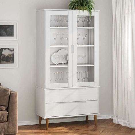 Vetrina MOLDE Bianca 90x35x175 cm in Legno Massello di Pino vidaXL