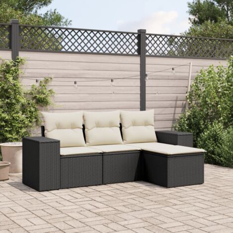 vidaXL Set Divani da Giardino 4 pz con Cuscini Nero in Polyrattan (1/3)