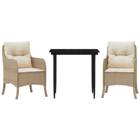 vidaXL Set da Pranzo da Giardino 3 pz con Cuscini Beige in Polyrattan (1/5)