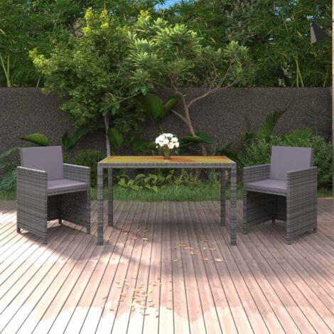 Set da Pranzo da Giardino 3 pz con Cuscini Polyrattan Grigio vidaXL