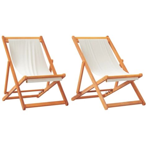 Sedie da Spiaggia Pieghevoli 2 pz Bianco Crema in Tessuto vidaXL