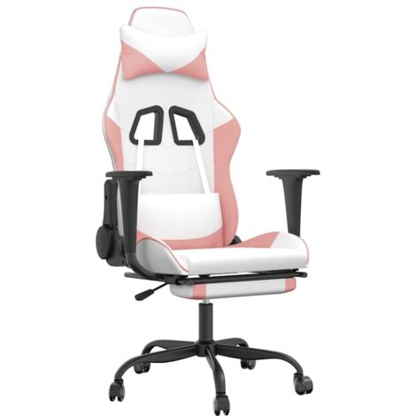 Sedia da Gaming Massaggio Poggiapiedi Bianco e Rosa Similpelle vidaXL