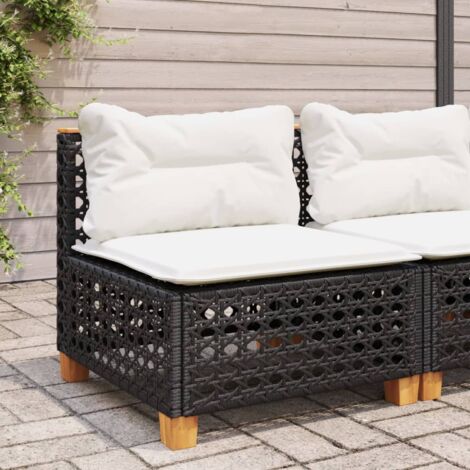 Divano angolare modulare con cuscini in poly rattan nero
