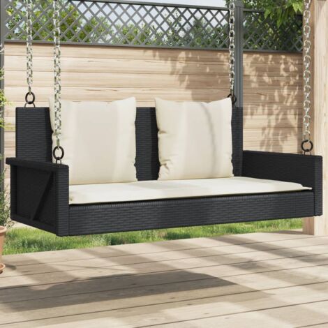 Vidaxl – Panca a dondolo con cuscini nera 119x56x48 cm – Rattan PE resistente alle intemperie – Capacità di carico 110 kg – Seduta confortevole (1/5)