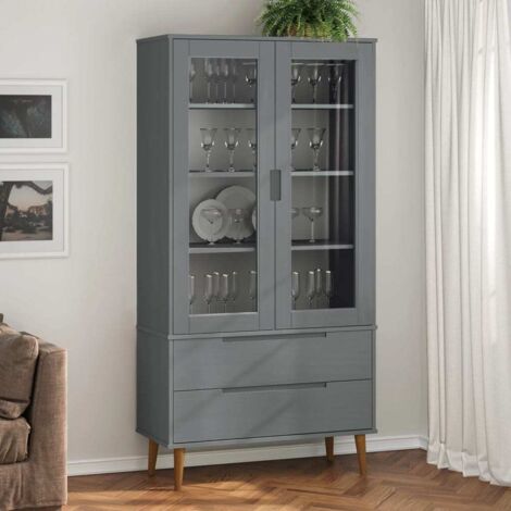vidaXL Vetrina MOLDE Grigia 90x35x175 cm in Legno Massello di Pino
