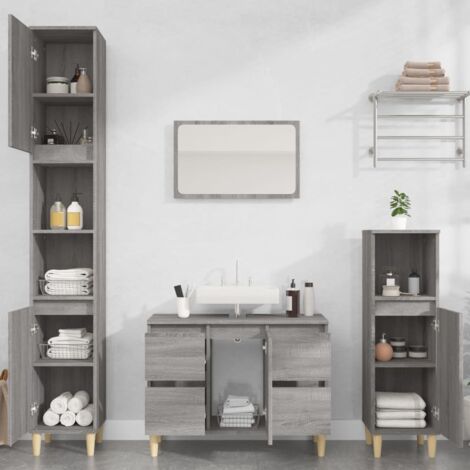 vidaXL Set Mobili da Bagno 3 pz Grigio Sonoma in Legno (1/5)