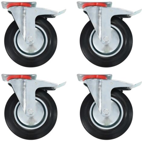 SET 4 Ruota Gomma Ricambio Rotella Girevole Per Carrello Mobili Moc Con Freno - Foto 13