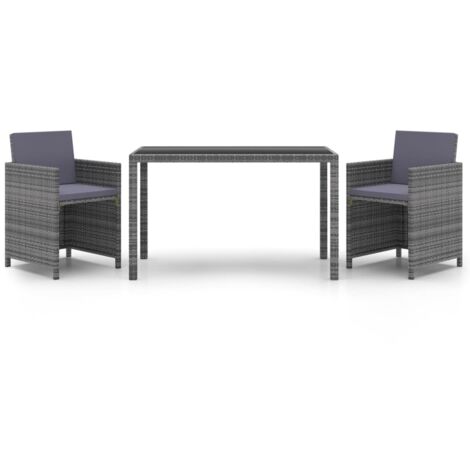Set da Pranzo da Giardino 3 pz con Cuscini Polyrattan Grigio vidaXL