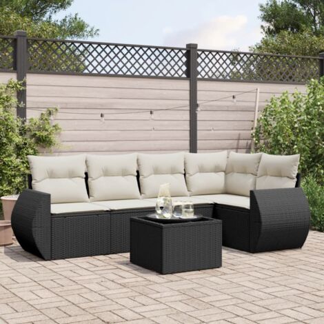 vidaXL Set Divano da Giardino 6 pz con Cuscini Nero in Polyrattan