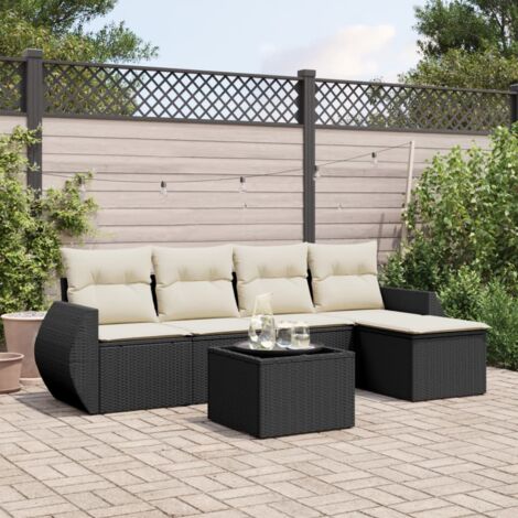 vidaXL Set Divano da Giardino 6 pz con Cuscini Nero in Polyrattan (1/5)