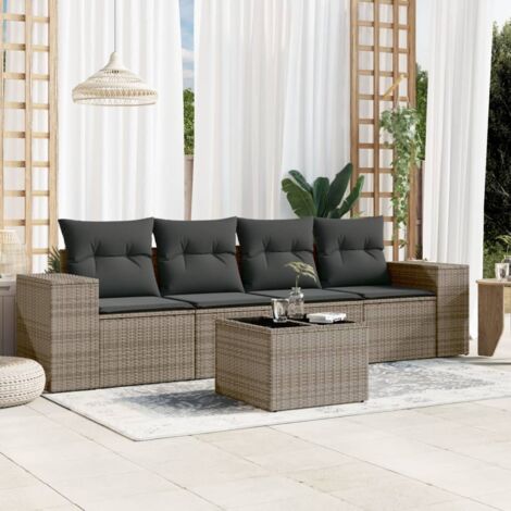 vidaXL Set Divano da Giardino 5 pz con Cuscini Grigio in Polyrattan (1/5)