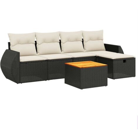 vidaXL Set Divano da Giardino 6 pz con Cuscini Nero in Polyrattan (1/4)
