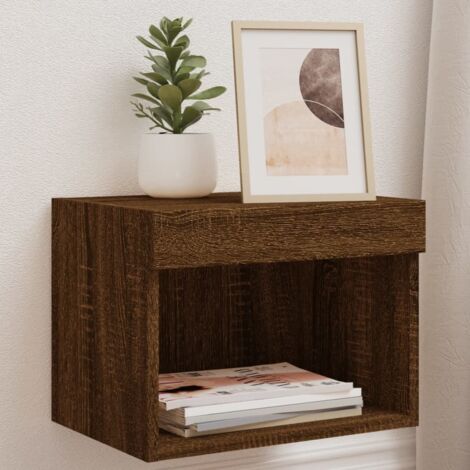 vidaXL Comodini con Luci LED a Parete 2pz Rovere Marrone