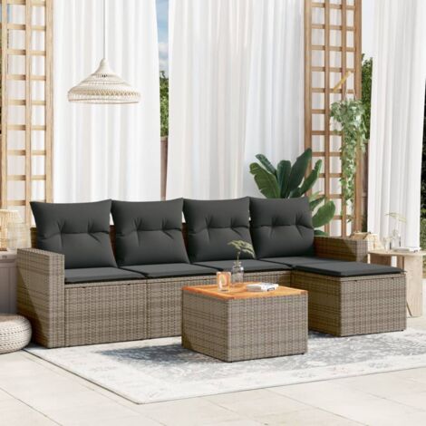 vidaXL Set Divano da Giardino 6 pz con Cuscini Grigio in Polyrattan (1/5)