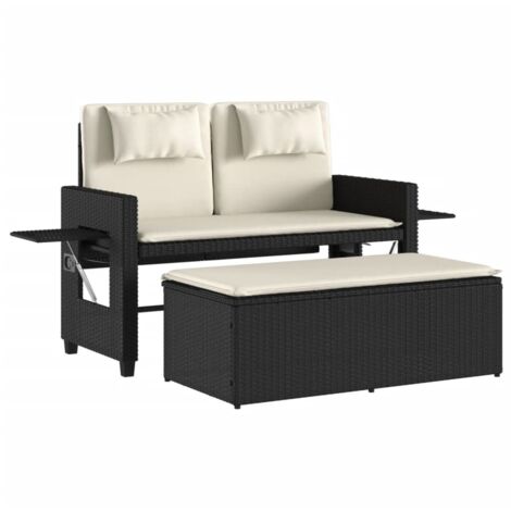 vidaXL Panca Reclinabile da Giardino con Cuscini Nera in Polyrattan