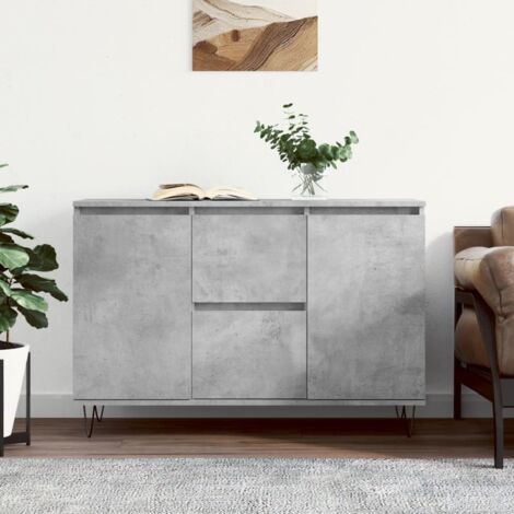 Credenza VidaXL Grigio Cemento – 92x35x75 Cm In Legno Multistrato Con Ante E Mensole