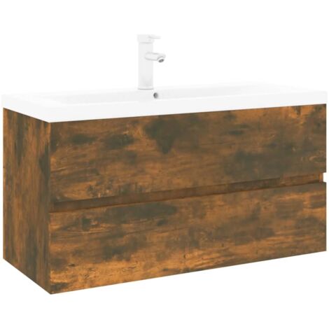 vidaXL Mobile Bagno con Lavabo Integrato Rovere Fumo Legno Multistrato