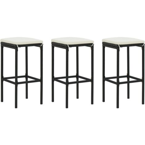 vidaXL Sgabelli da Bar con Cuscini 3 pz Neri in Polyrattan