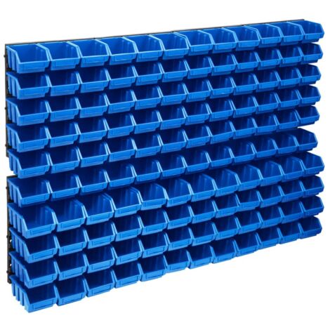 Kit Contenitori 128 pz con Pannelli a Parete Blu e Nero vidaXL