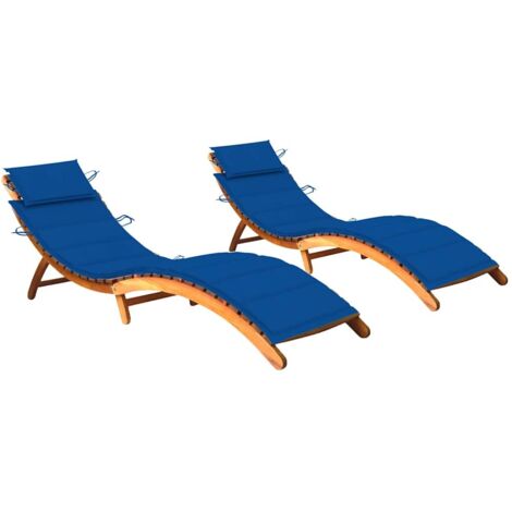 Lettini Prendisole 2 pz con Cuscini in Legno Massello d'Acacia vidaXL