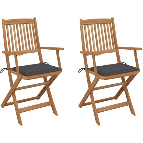 vidaXL Sedie da Giardino Pieghevoli 2 pz con Cuscini Massello Acacia