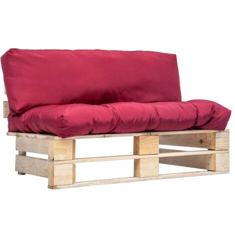 Divano da Giardino a Pallet con Cuscini Rossi in Legno di Pino vidaXL