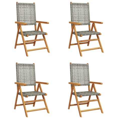 vidaXL Sedie Giardino Reclinabili 4pz Grigie Polyrattan Legno Massello