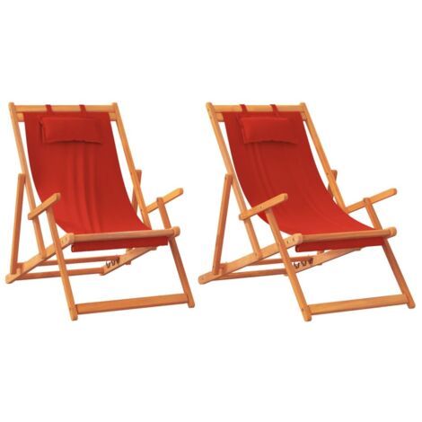 vidaXL Sedie da Spiaggia Pieghevoli 2 pz in Tessuto Rosso