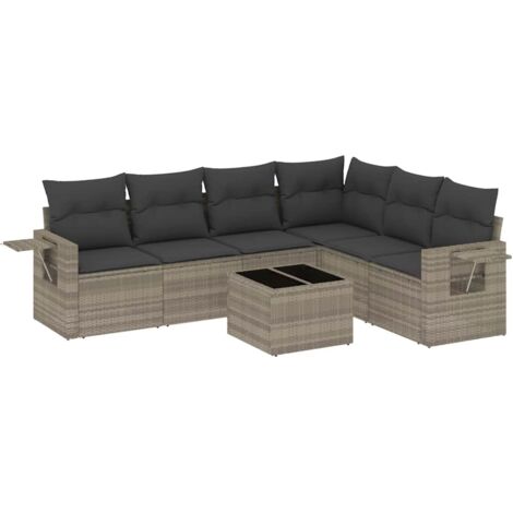 vidaXL Set Divani da Giardino 7pz con Cuscini Grigio Chiaro Polyrattan (1/5)